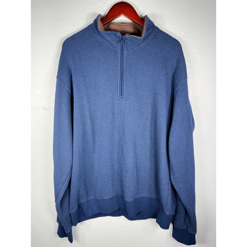 Orvis Mens XL Quarter Zip Pullover Sweater Blue Heathered Cotton Blend RN70534
